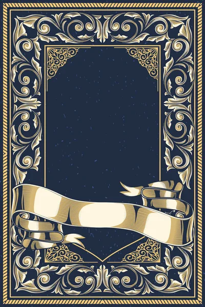 koyu mavi antika çerçeve altın çiçek dekor, vektör çizim ile
