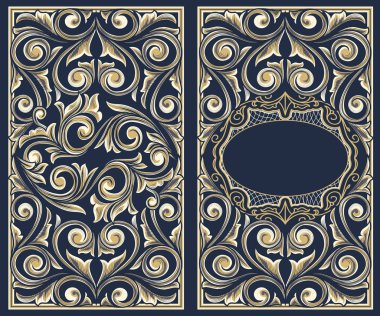 üzerinde koyu mavi arka plan, vektör çizim çiçek dekorasyonu ile vintage çerçeve kümesi