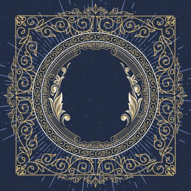 antika daire çerçeve ile süslü çiçek dekor, vektör çizim