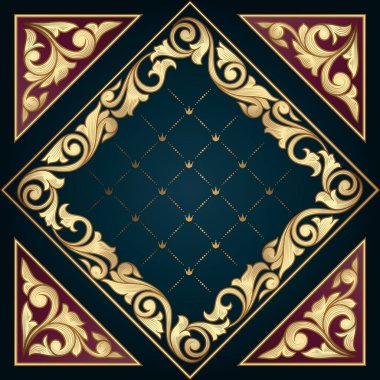 karanlık antika çerçevelemek ile altın çiçek başlangıç, vektör çizim