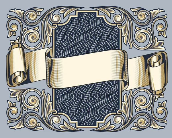 Dunkelblauer Antiker Rahmen Mit Goldenem Blumendekor Und Kopierraum Vektorillustration — Stockvektor
