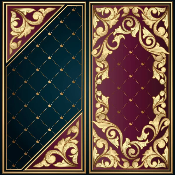 Conjunto Dos Marcos Decorativos Verticales Con Adorno Floral Dorado Ilustración — Vector de stock