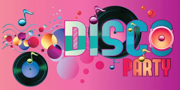 Disco Party Poster Met Notities Roze Achtergrond Vectorillustratie — Stockvector
