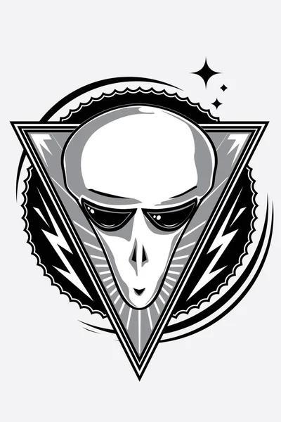 Alien Kopf Dreieck Emblem Vektorillustration — Stockvektor