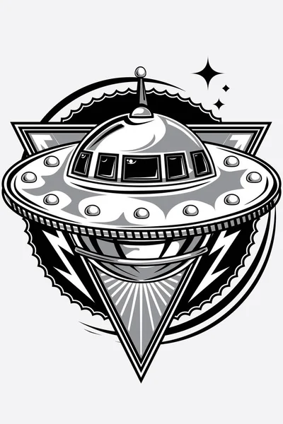 Эмблема Летающего Нло Инопланетного Корабля Векторная Иллюстрация — стоковый вектор