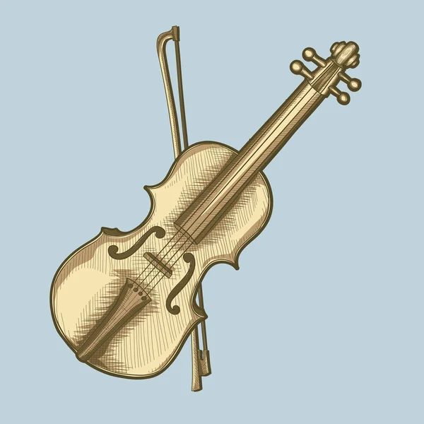 Ícone Violino Dourado Fundo Azul Ilustração Vetorial — Vetor de Stock
