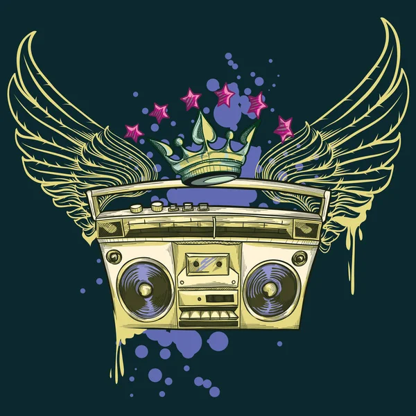 Boombox Vintage Emblem Vektorillustration — Stockvektor