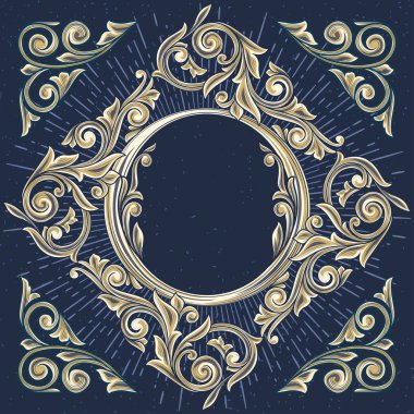 antika daire çerçeve ile süslü çiçek dekor, vektör çizim