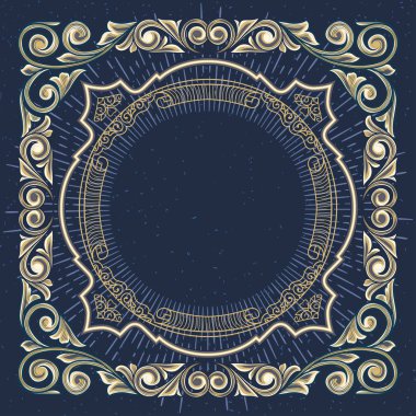 antika daire çerçeve ile süslü çiçek dekor, vektör çizim