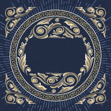 koyu mavi antika çerçeve ile süslü çiçek dekor, vektör çizim