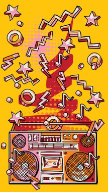 Funky renkli çizilmiş boombox