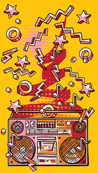 Funky Colorato Disegnato Boombox — Vettoriale Stock