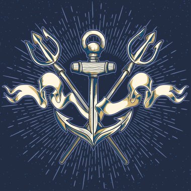 Çapa ve şerit vintage deniz amblemi