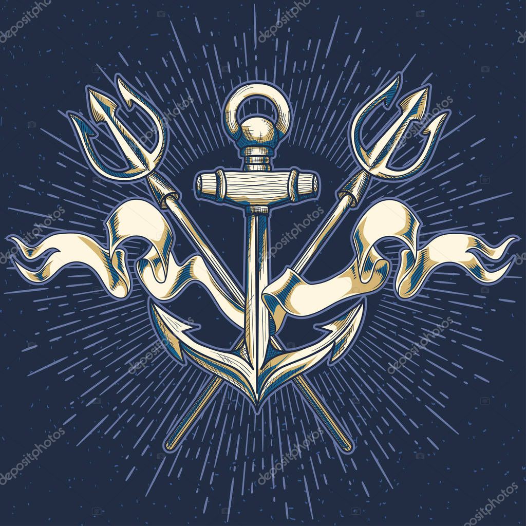 Anchor and ribbon vintage nautical emblem