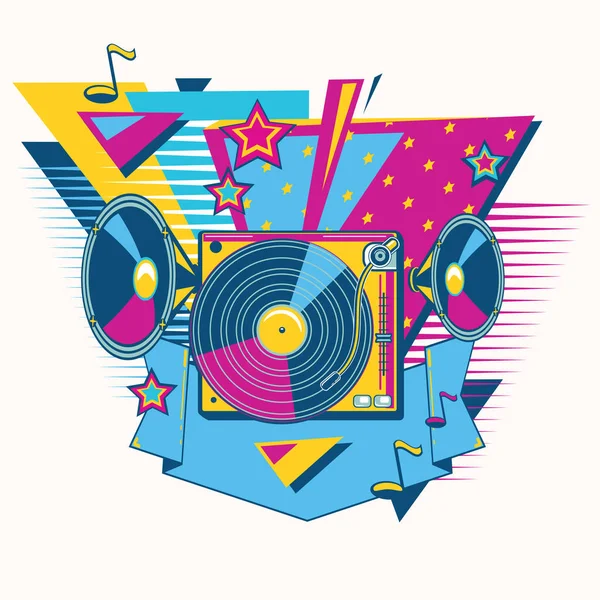 80S Retro Turntable Poster Design — Stock Vector