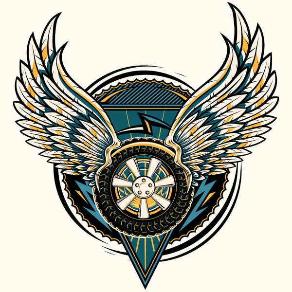 Emblema Rueda Moda Decorativa Alada — Archivo Imágenes Vectoriales