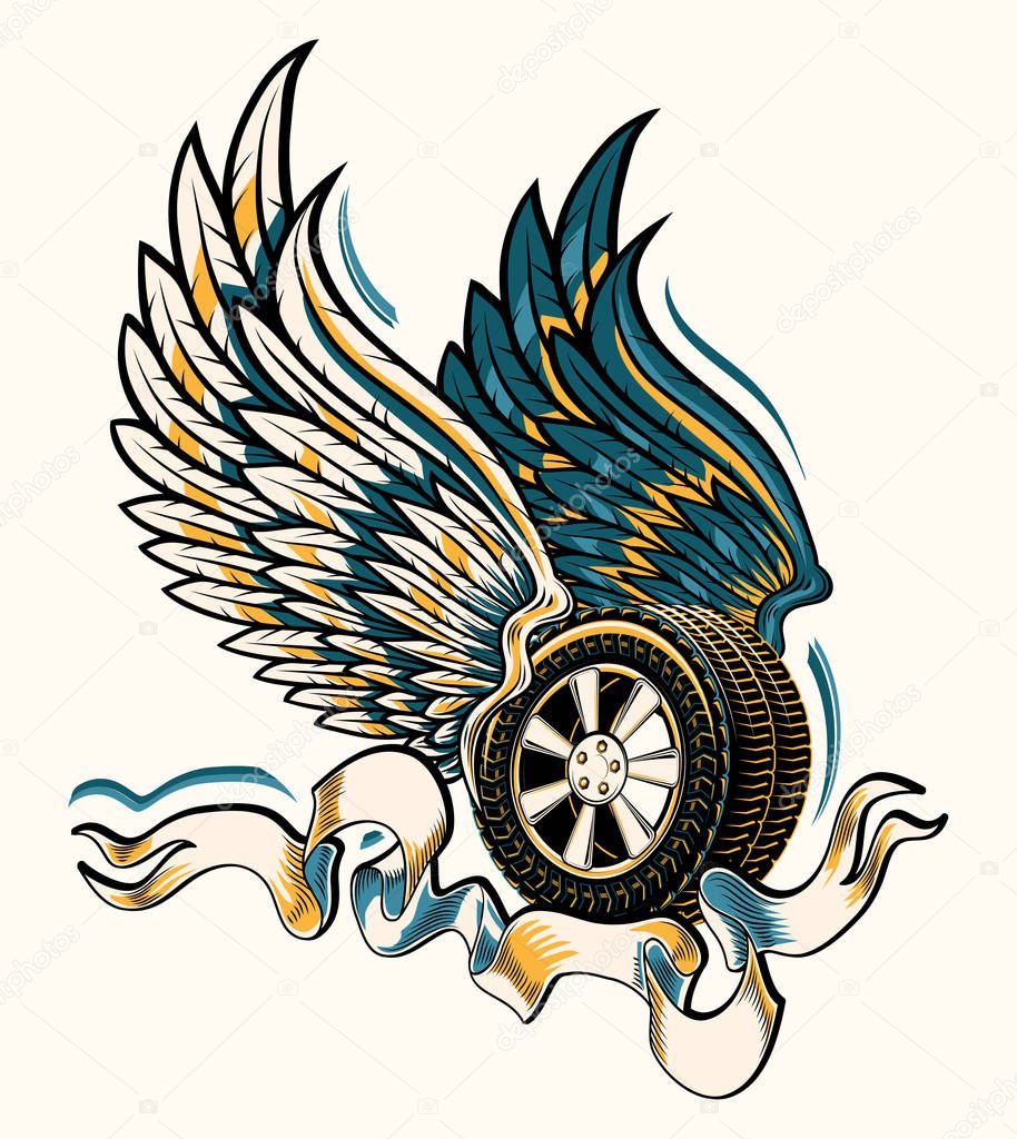 Winged decorative trendy wheel emblem