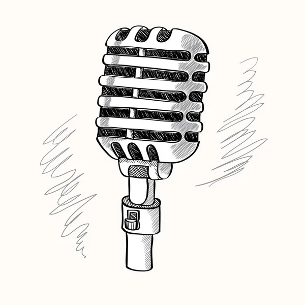 Microphone Vintage Dessiné Main — Image vectorielle