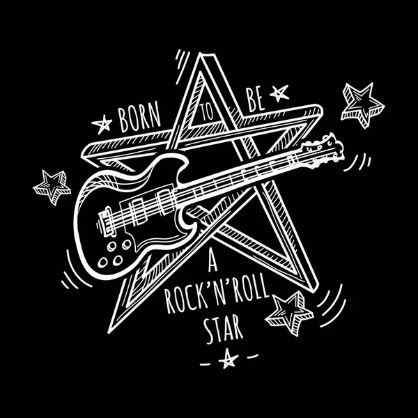 Estrela Rock Emblema Musical Preto Branco Desenhado Mão —  Vetores de Stock