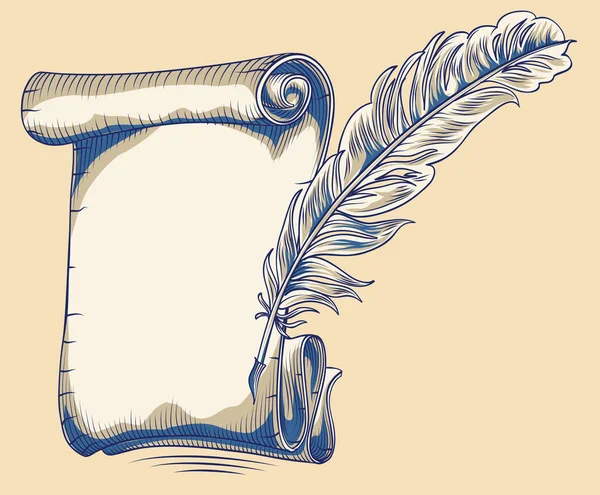 Vieux Rouleau Papier Dessiné Plume — Image vectorielle