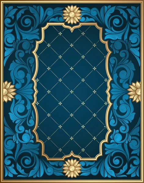 Carta Vintage Decorata Blu Con Elementi Dorati — Vettoriale Stock