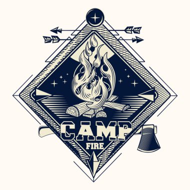 Kamp ateşi monokrom dekoratif amblemi