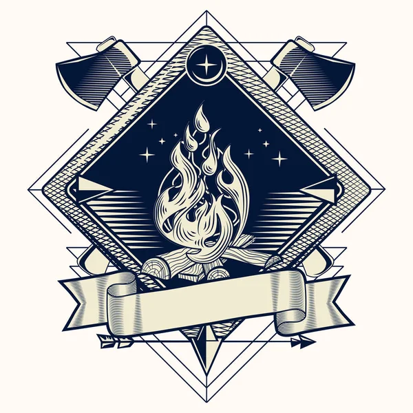 Lagerfeuer Monochromes Dekoratives Emblem — Stockvektor