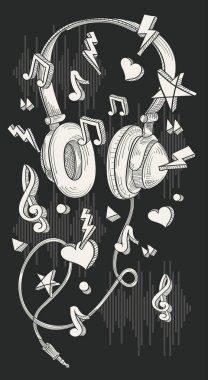 Elle çizilmiş müzik funky kulaklık