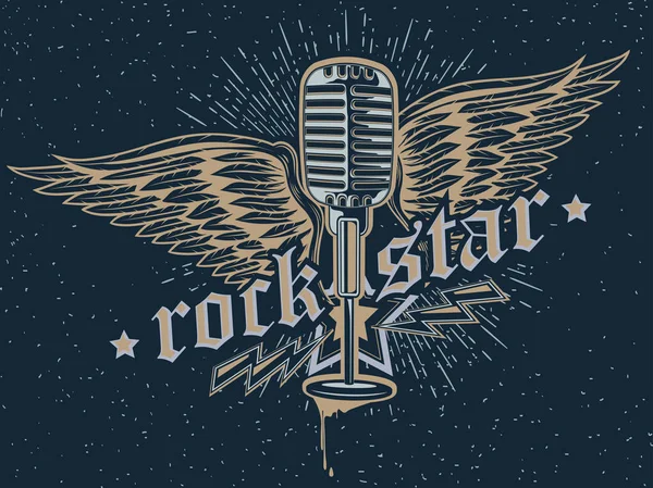 Emblema Del Microfono Rock Star — Vettoriale Stock