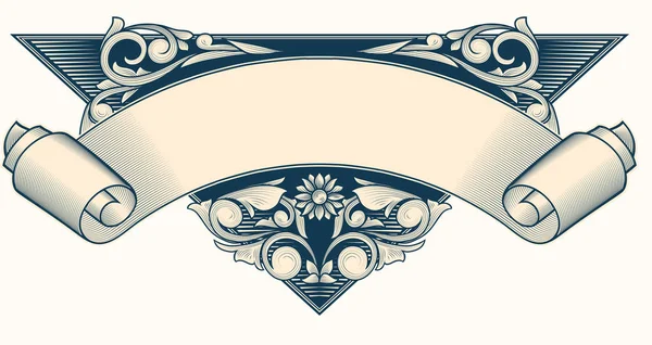 Dekorativa Monokrom Vintage Emblem Med Bläddra — Stock vektor