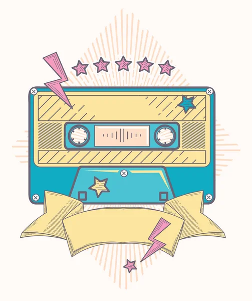 Audio Cassette Funky Moderne Embleem — Stockvector