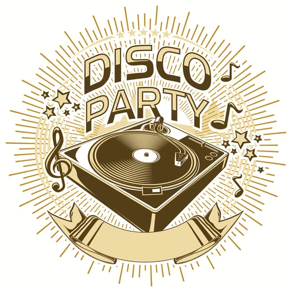 Retro Discoteca Partito Funky Emblema — Vettoriale Stock