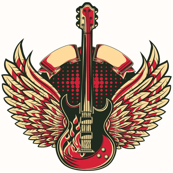 Guitarra Rock Emblema Alado — Archivo Imágenes Vectoriales