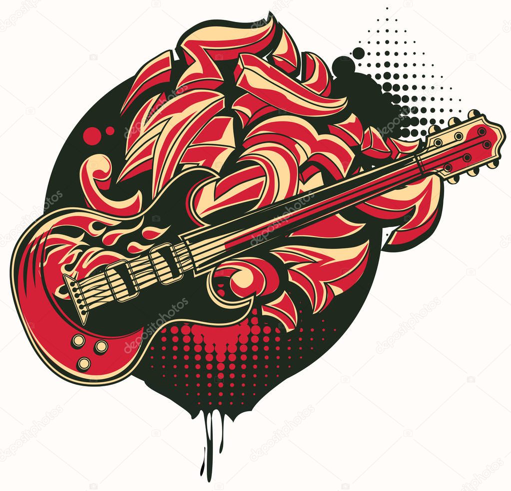 Rock guitar graffiti emblem