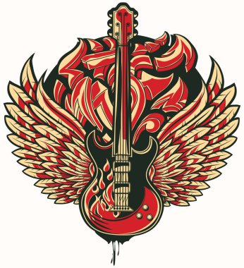 Rock gitar kanatlı grafiti amblemi