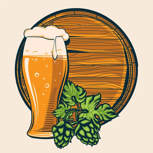 Barril Vaso Cerveza — Vector de stock