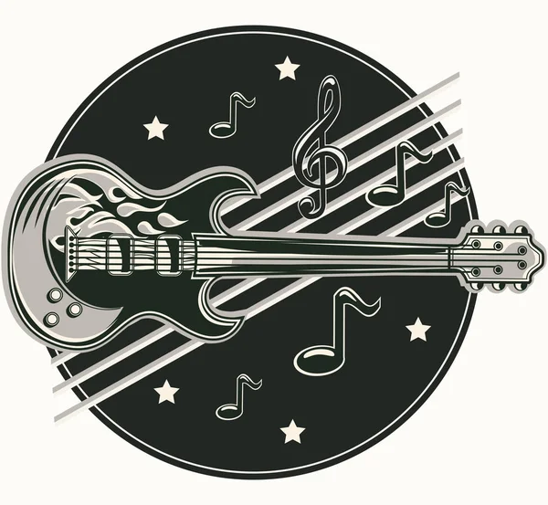 Chitarra Note Emblema Musicale — Vettoriale Stock