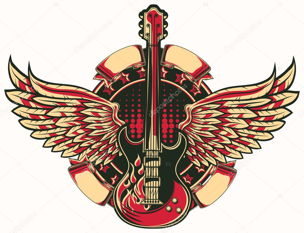 Rock guitar winged emblem