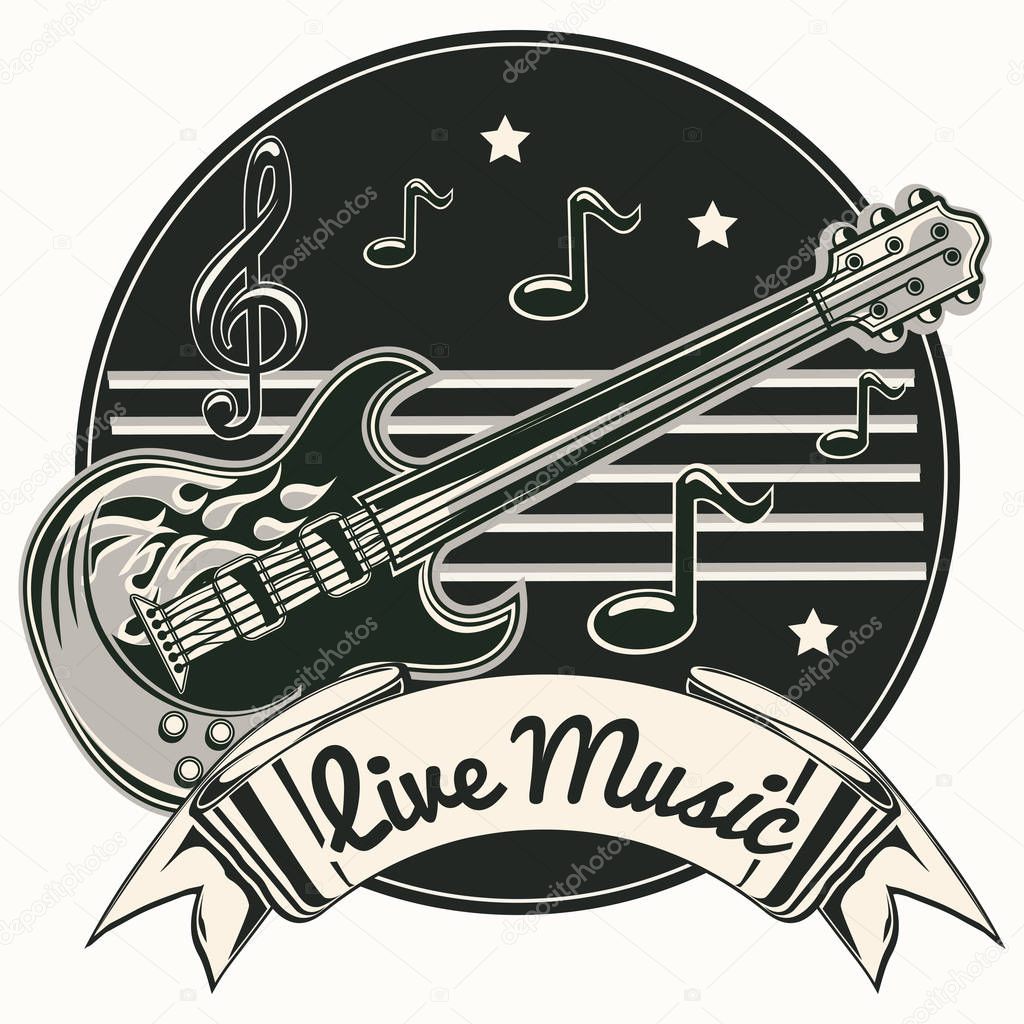 Live music guitar emblem
