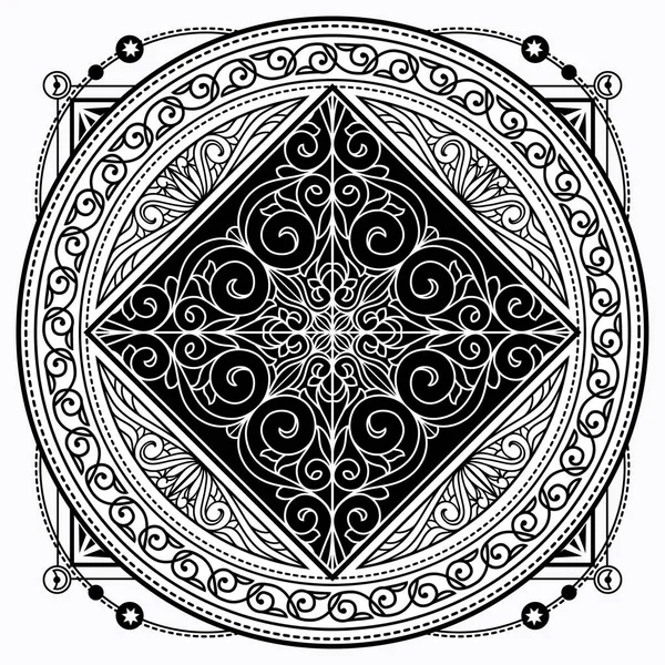 Diseño Étnico Decorativo Blanco Negro — Archivo Imágenes Vectoriales