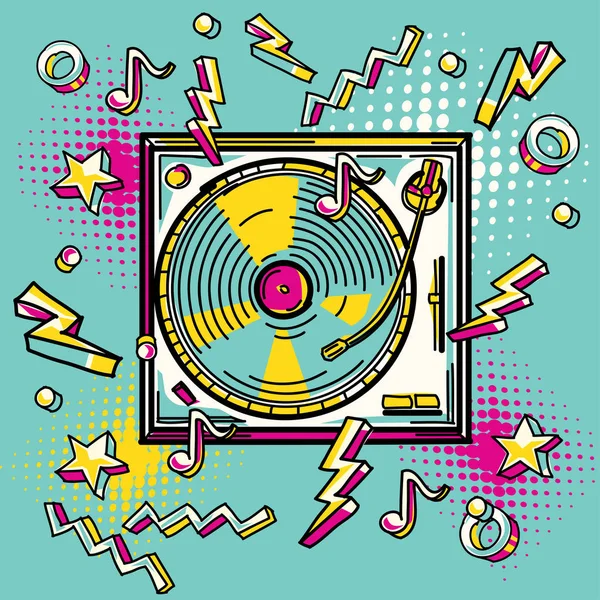 Funky Colorful Drawn Turntable — Stock Vector