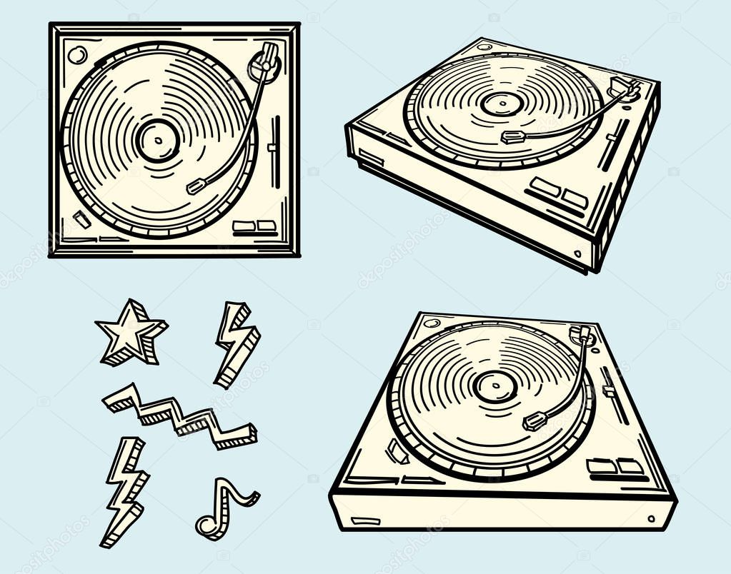 Drawn turntables and funky symbols