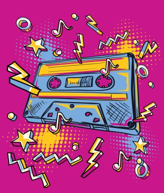 Funky colorful drawn audio cassette clipart