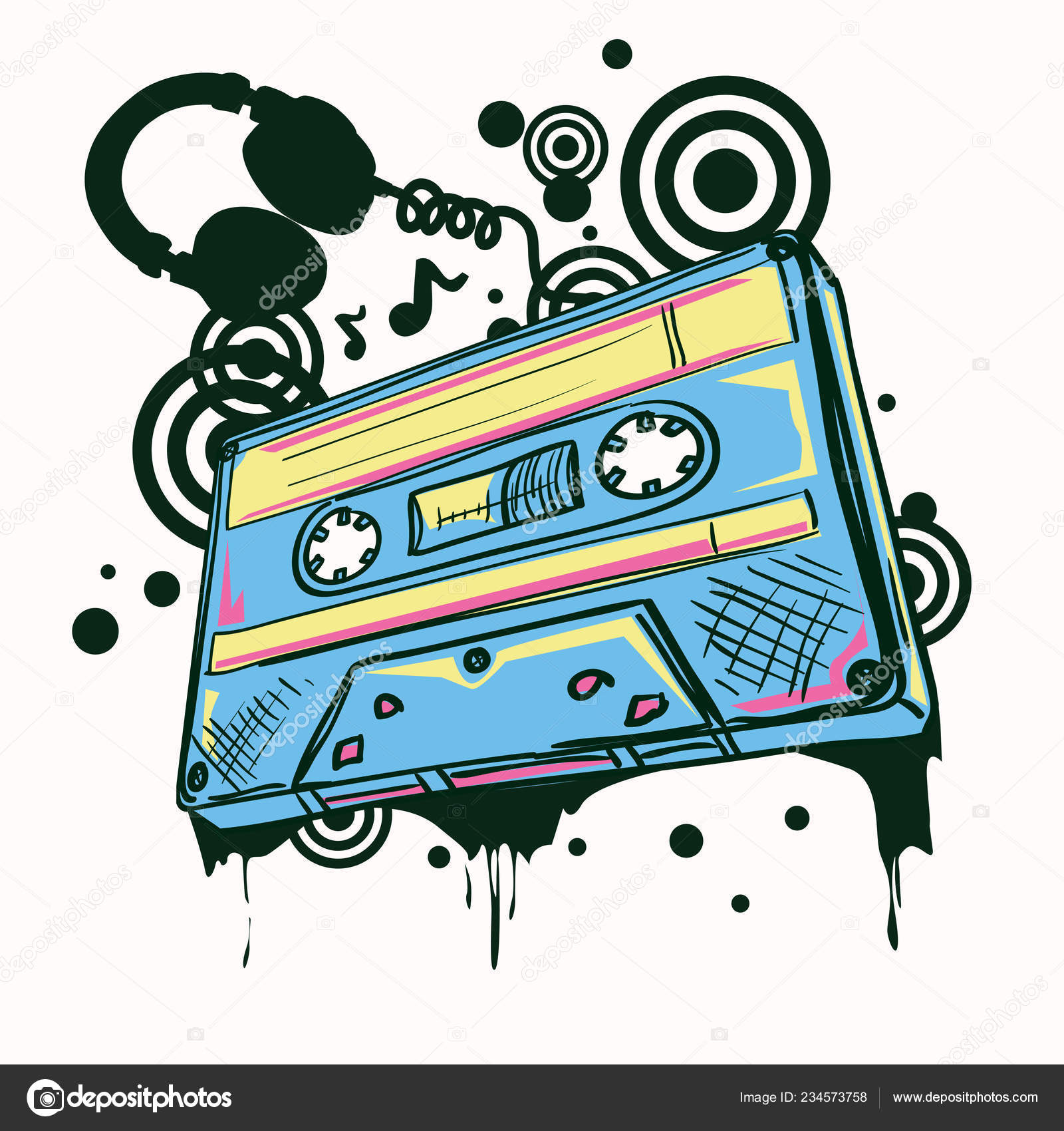 Cassette Audio Musique Colorée Dessinée Vecteur par ©alex_scholar