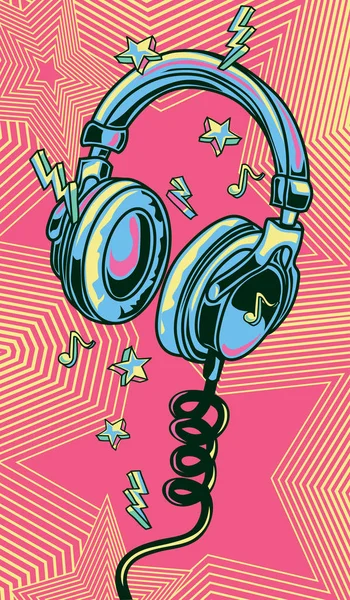 Funky Kolorowe Rysowane Słuchawki Muzyczne — Wektor stockowy