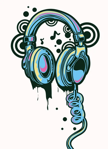 Funky Drawn Headphones Graffiti — Stock Vector