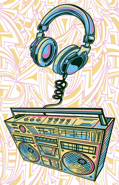 Funky Boom Box Colorato Cuffie — Vettoriale Stock