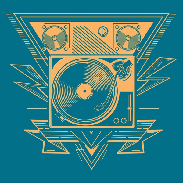 Emblema Del Tocadiscos Moda Música Electrónica — Vector de stock