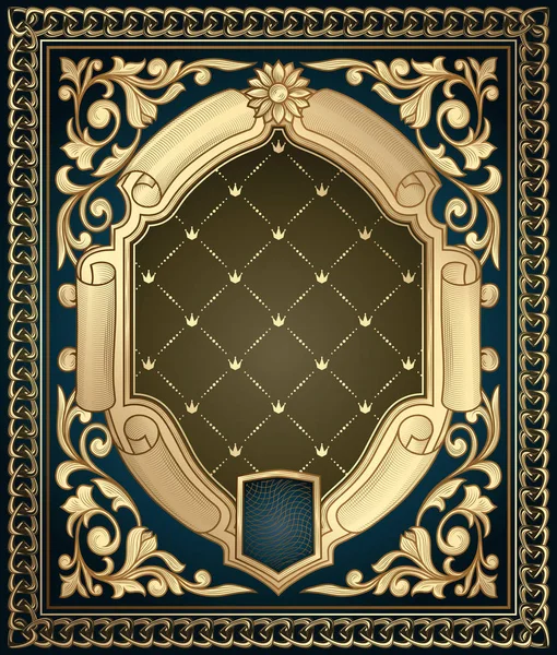 Emblema Decorativo Ornamentado Dourado — Vetor de Stock