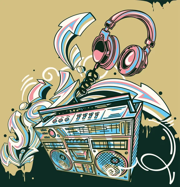 Boom Box Headphones In Graffiti Style Stock Illustration